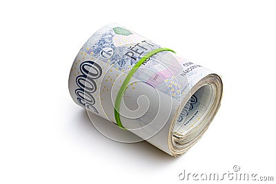 The roll of czech money Stock Photo