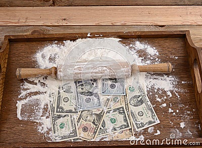 Roll of dollaes flour. Stock Photo