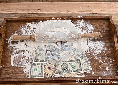 Roll of dollaes flour. Stock Photo