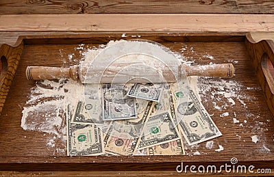 Roll of dollaes flour. Stock Photo