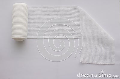 Roll gauze with fold on white background Stock Photo