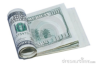 Roll of hundred dollars bills Stock Photo