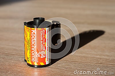 Roll of Kodachrome 64 slide film on a table Editorial Stock Photo