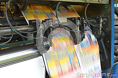 Roll offset print machine in a large print shop for production of newspapers & magazines Stock Photo