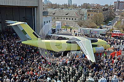 Roll-out of the assembly line of the new transport aircraft Antonov An-178, April 16, 2015 Editorial Stock Photo