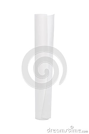 Roll of paper isolated on white background. Engineer blueprint for draft work. Blank document for your design. Clipping paths Stock Photo