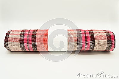 Roll pink and white plaid fabric Stock Photo