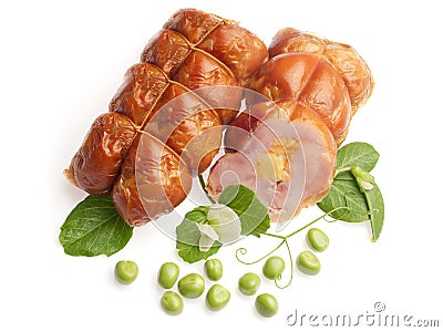 Roll piquant with cheese decorated with green pea Stock Photo