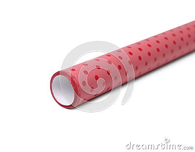 Roll of polka dot wrapping paper on white background Stock Photo