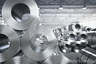 Roll of steel sheet in factory Stock Photo