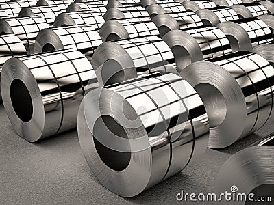 Roll of steel sheets in factory Stock Photo