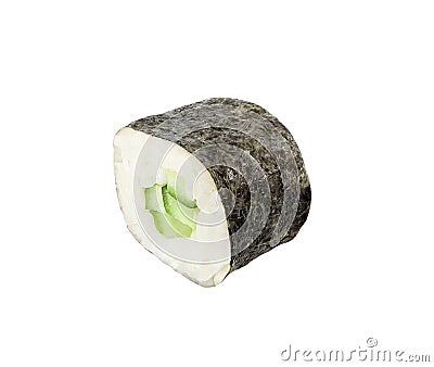 Roll sushi with cucumber kappa maki one isolated on white background with clipping path Stock Photo