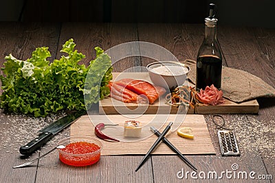 Roll sushi in word love Stock Photo