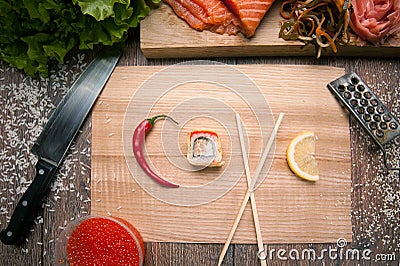 Roll sushi in word love Stock Photo