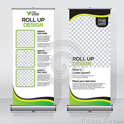 Roll up banner design template, abstract background, pull up design, modern x-banner, rectangle size. Vector Illustration