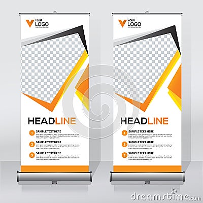 Roll up banner design template, vertical, abstract background, pull up design, modern x-banner, rectangle size. Vector Illustration