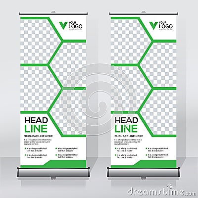 Roll up banner design template, vertical, abstract background, pull up design, modern x-banner, rectangle size. Vector Illustration