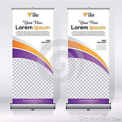 Roll up banner design template, vertical, abstract background, pull up design, modern x-banner, rectangle size. Vector Illustration