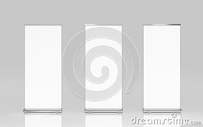 Roll up banner stand isolated on white background isolated with clipping path,empty white show display mock up for presentation Cartoon Illustration