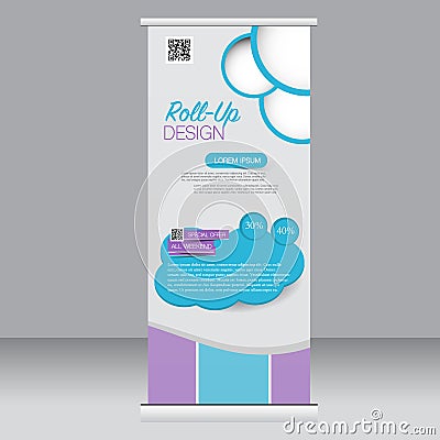 Roll up banner stand template. Abstract background for design, business, education, advertisement. Blue and purple color. Vector Vector Illustration