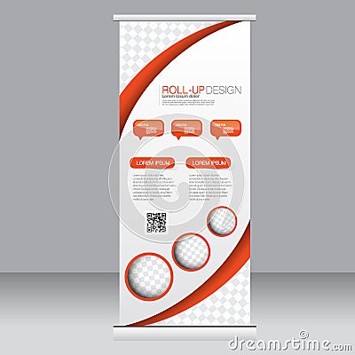 Roll up banner stand template. Abstract background for design, business, education, advertisement. Orange color. Vector illustra Vector Illustration