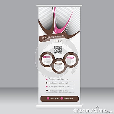 Roll up banner stand template. Abstract background for design, business, education, advertisement. Pink and brown color. Vector Vector Illustration