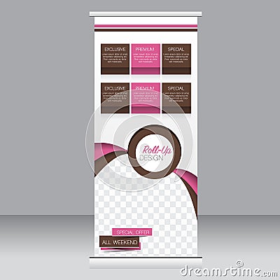 Roll up banner stand template. Abstract background for design, business, education, advertisement. Pink and brown color. Vector Vector Illustration