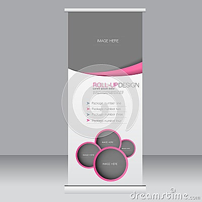 Roll up banner stand template. Abstract background for design, business, education, advertisement. Pink color. Vector illustrati Vector Illustration