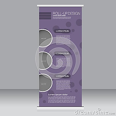 Roll up banner stand template. Abstract background for design, business, education, advertisement. Purple color. Vector illustra Vector Illustration