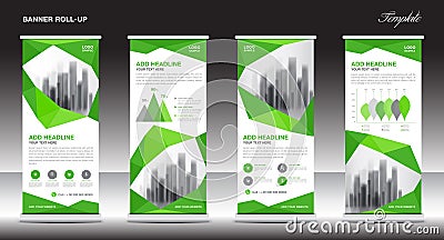 Roll up banner stand template design, Green banner layout Vector Illustration