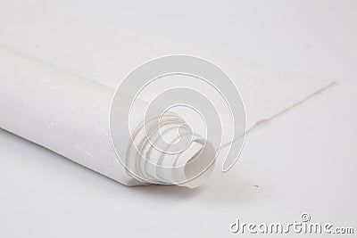 Roll of white Thick fabric on the white background Stock Photo