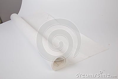 Roll of white Thick fabric on the white background Stock Photo