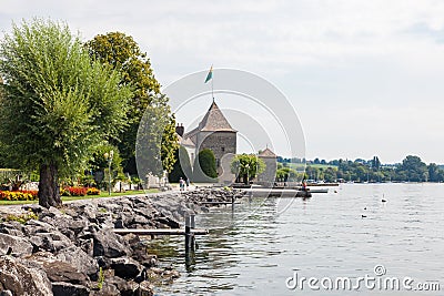 Rolle Castle and lake Leman, Rolle, Switzerland Editorial Stock Photo