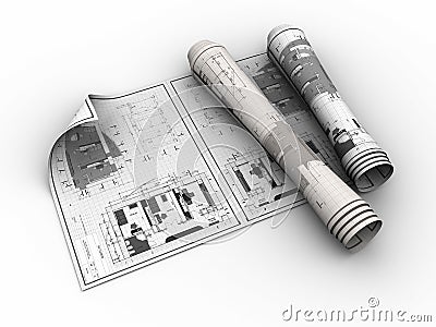 Rolled blueprints Cartoon Illustration