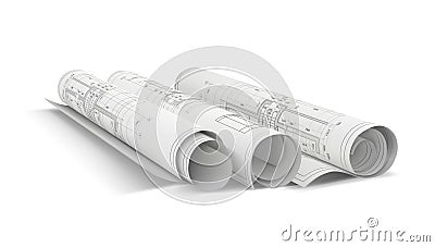 Rolled blueprints isolated Cartoon Illustration