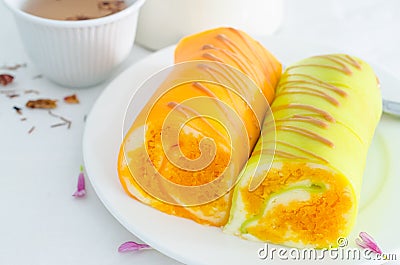 Rolled crepe cake Stock Photo