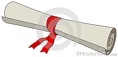 Rolled graduation diploma certificate with red ribbon on isolated background Vector Illustration