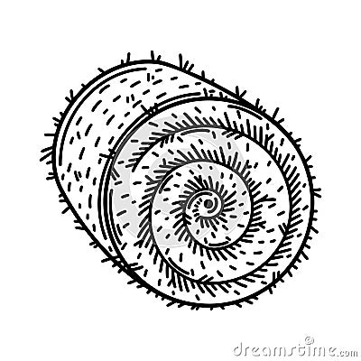 Rolled hay vector icon. Hand drawn illustration isolated on white background. Stack of dry field grass. Round straw bale Cartoon Illustration