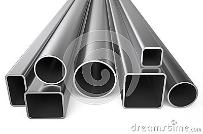 Rolled metal, assortment of square pipes Stock Photo