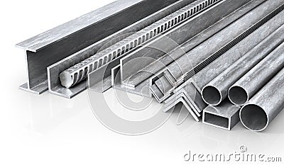 Rolled metal products. Steel profiles and tubes. 3d illustration Cartoon Illustration