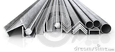 Rolled metal products. Steel profiles and tubes. 3d illustration Cartoon Illustration