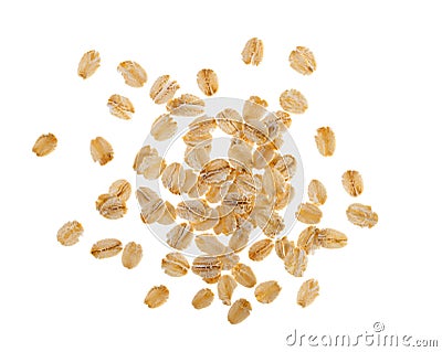 Rolled oats, healthy breakfast cereal oat flakes isolated on white top view Stock Photo