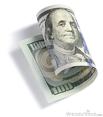 Rolled One Hundred Dollar Bill Stock Photo