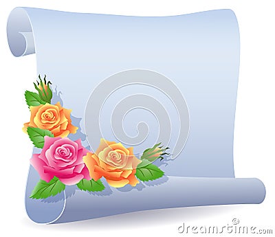 Rolled parchment and roses Vector Illustration