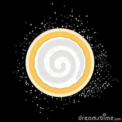 Rolled pizza dough flat vector isolated on black Vector Illustration