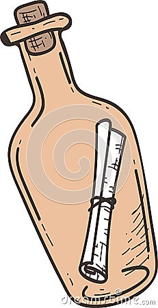 Rolled up message tied with string, gently floating inside a corked bottle, inspiring thoughts of secrets, adventure Vector Illustration