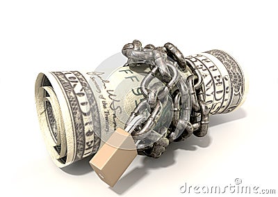 Rolled Up And Shackled Dollars Lying Stock Photo