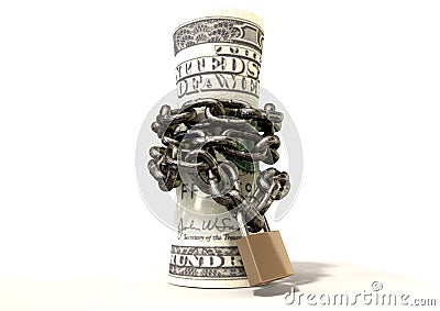 Rolled Up And Shackled Dollars Standing Stock Photo