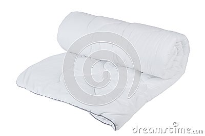 Rolled white blanket isolated Stock Photo