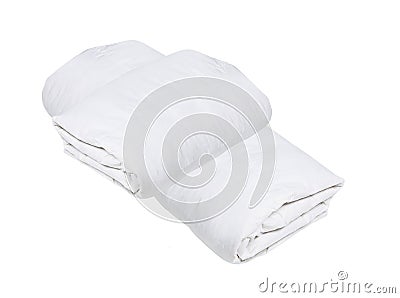 Rolled white duvet cover on white isolated Stock Photo